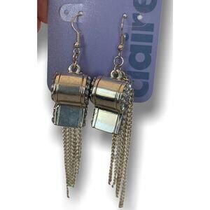 Claire's New Pierced Coach Whistle Earrings Bling Silvertone 4" Dangle Drop Hook